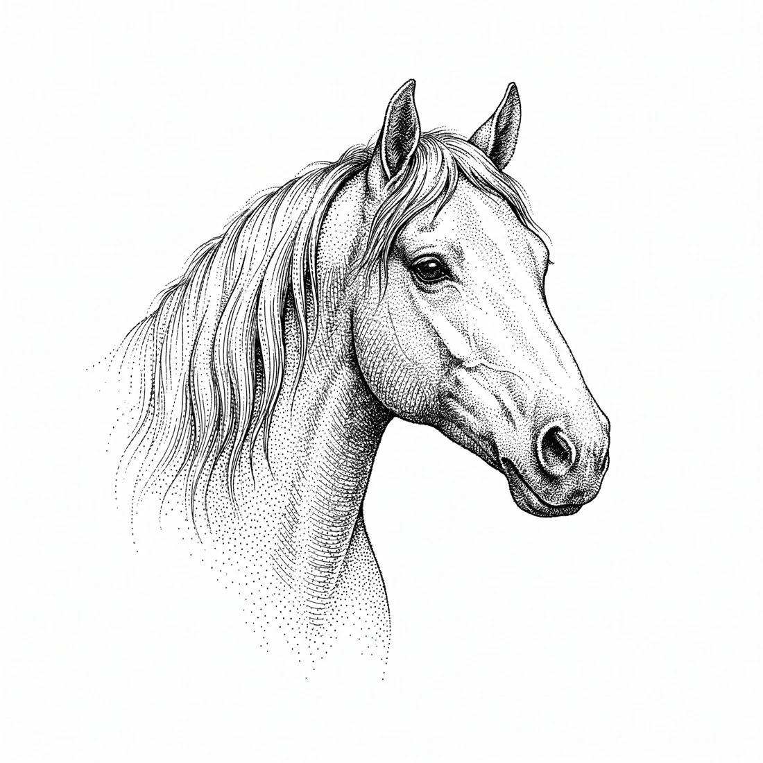 Caballo a tinta en puntillismo, emblema de potencia y dirección — creactia